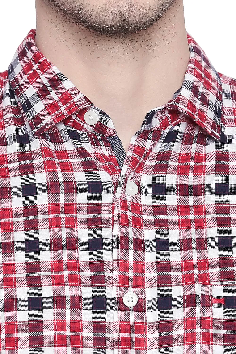 Slim Fit Red Dobby Checks Shirt