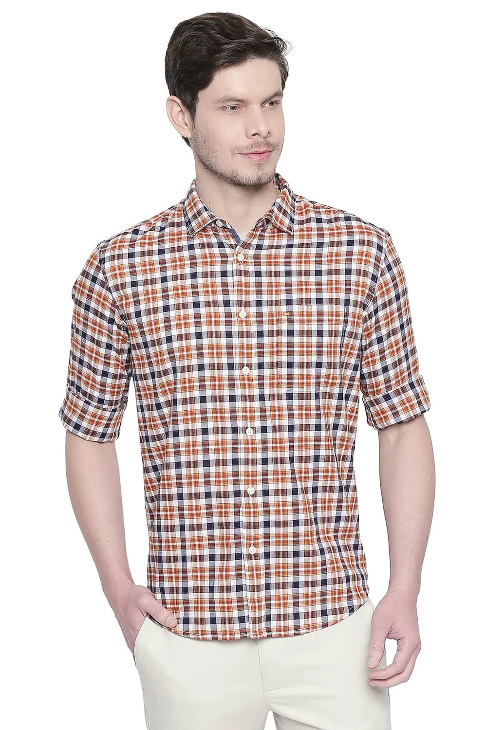 Slim Fit Red Dobby Checks Shirt