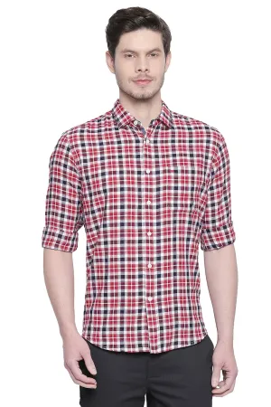 Slim Fit Red Dobby Checks Shirt