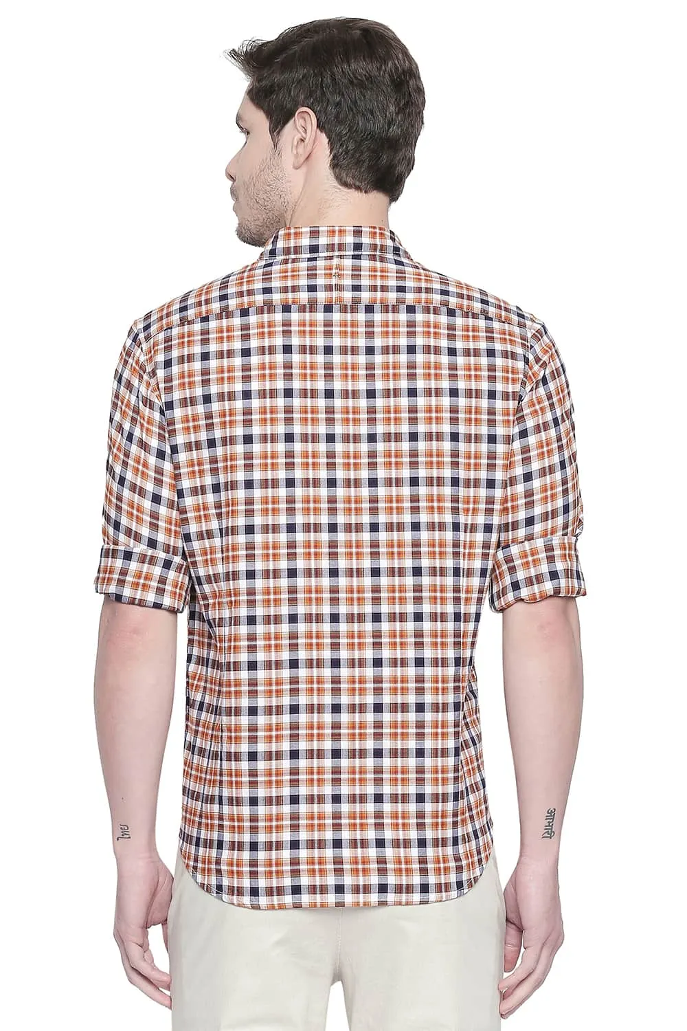 Slim Fit Red Dobby Checks Shirt