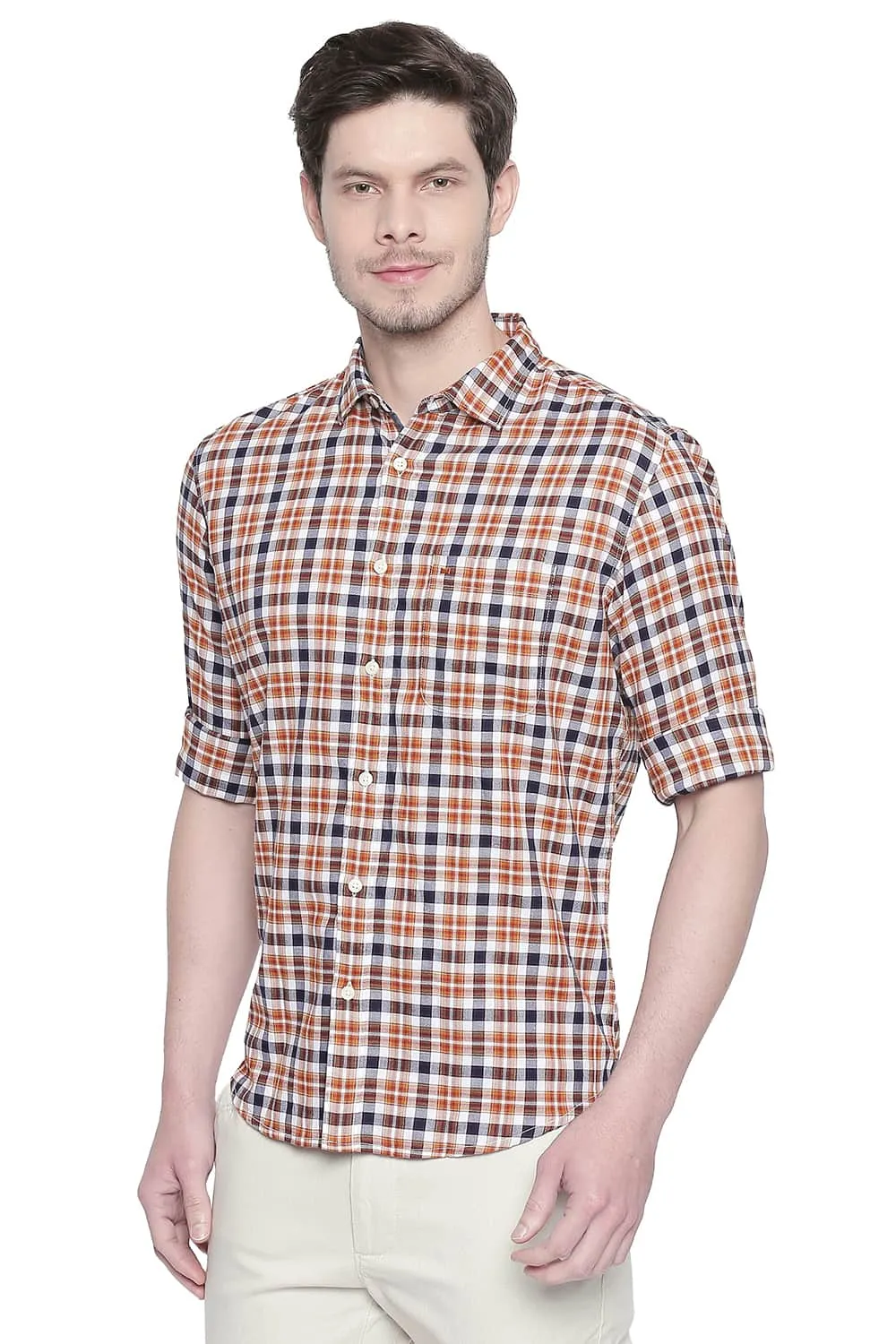 Slim Fit Red Dobby Checks Shirt