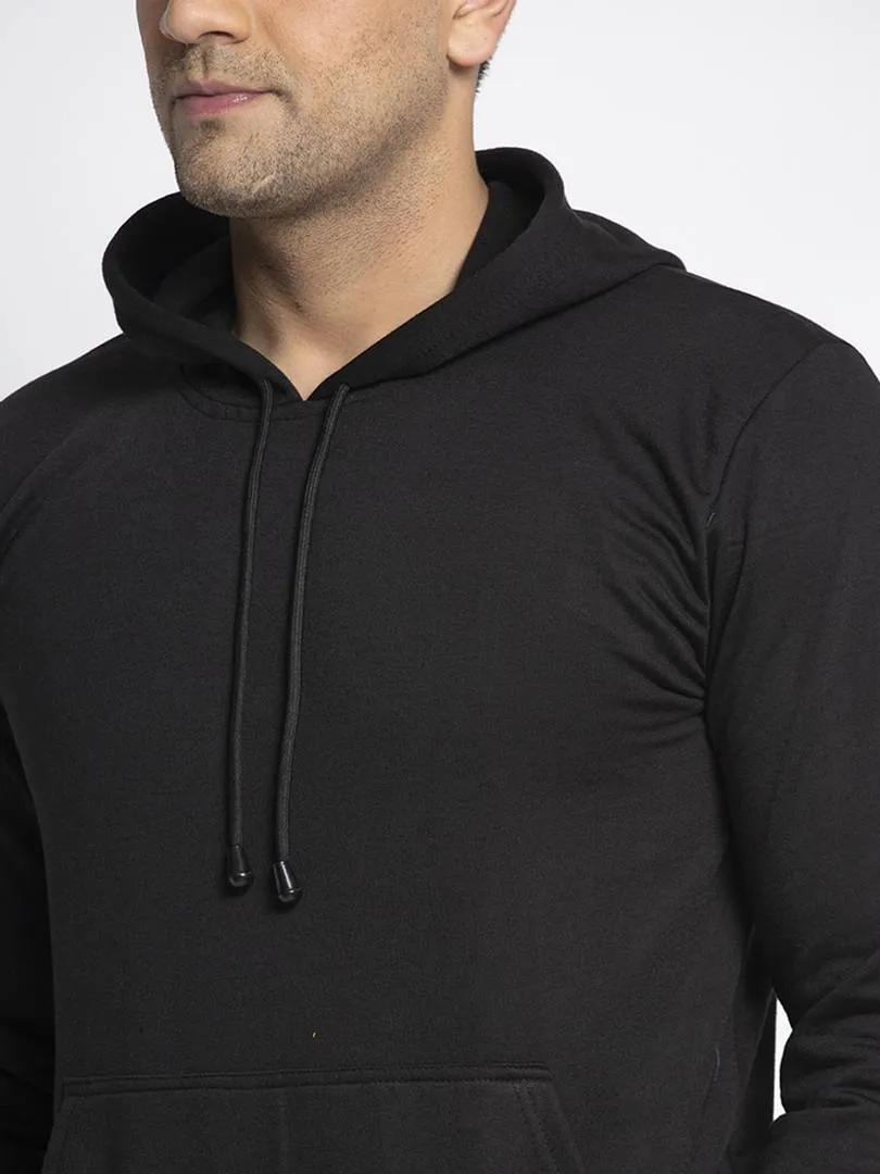 Stylish Cotton Blend Black Solid  Pullover Hooded Sweatshirt For Men