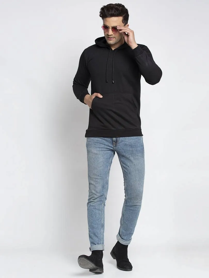 Stylish Cotton Blend Black Solid  Pullover Hooded Sweatshirt For Men