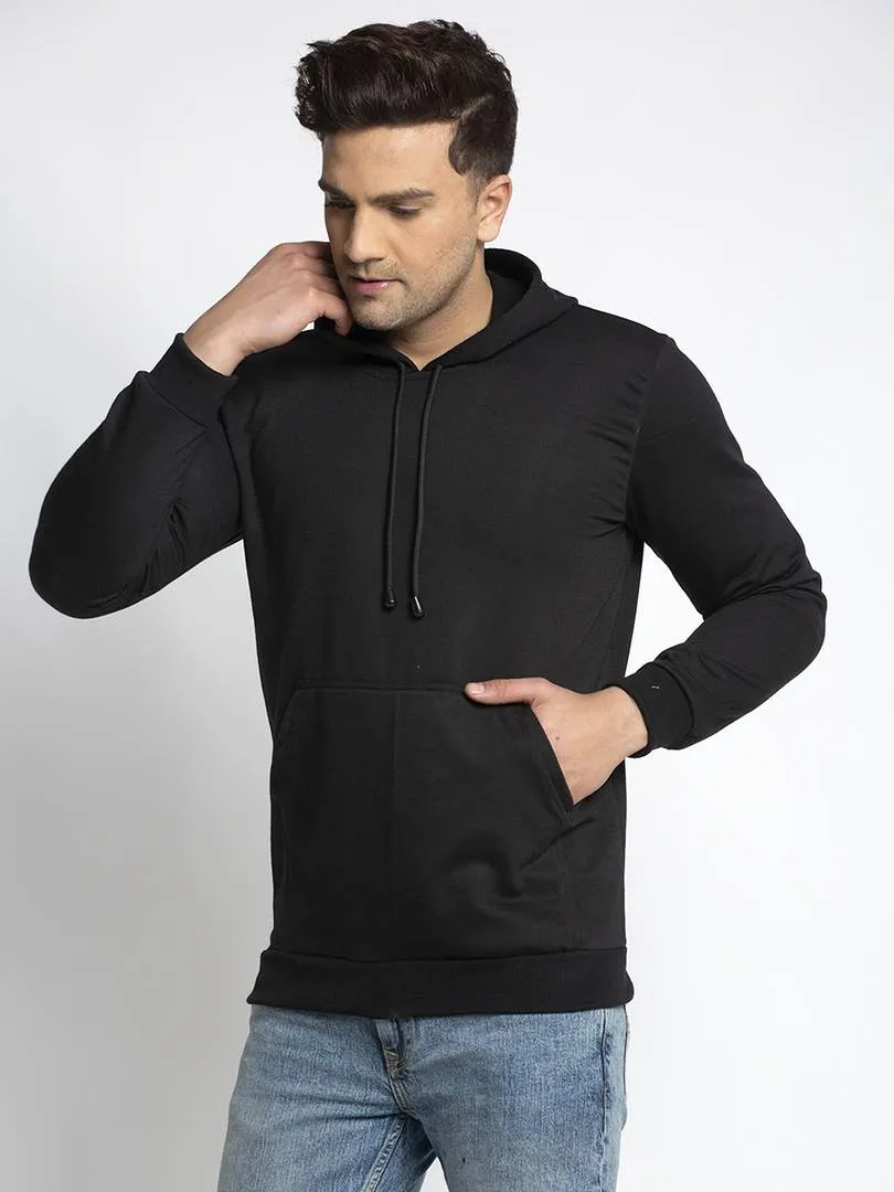 Stylish Cotton Blend Black Solid  Pullover Hooded Sweatshirt For Men