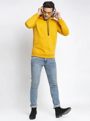 Stylish Cotton Blend Mustard Solid  Pullover Hooded Sweatshirt For Men