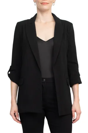 Tahari Lapel Collar 3/4 Roll Sleeve Open Front Woven Blazer