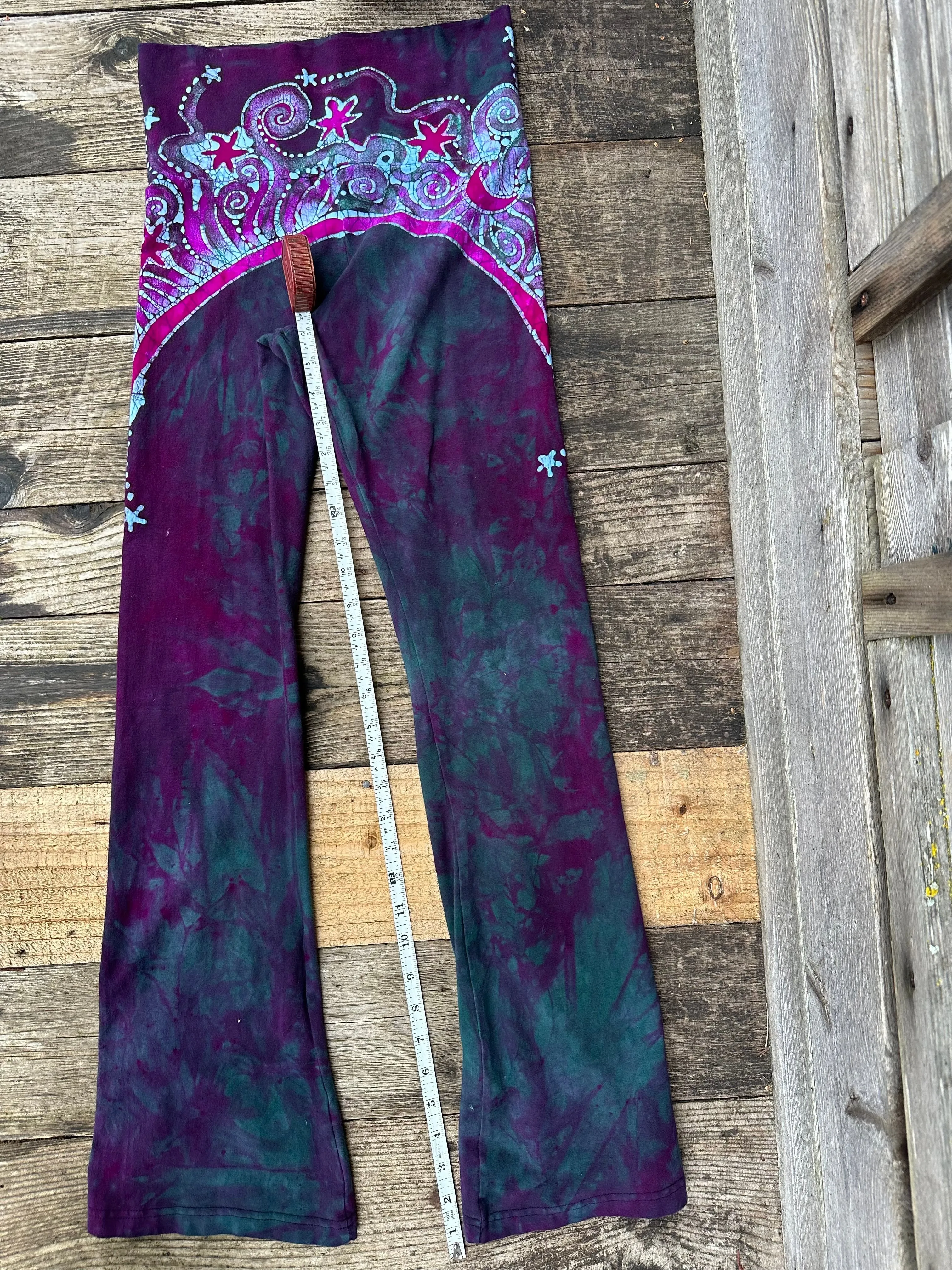 Teal and Magenta Moon Rainbow Stretchy Movement Pants - Size MEDIUM