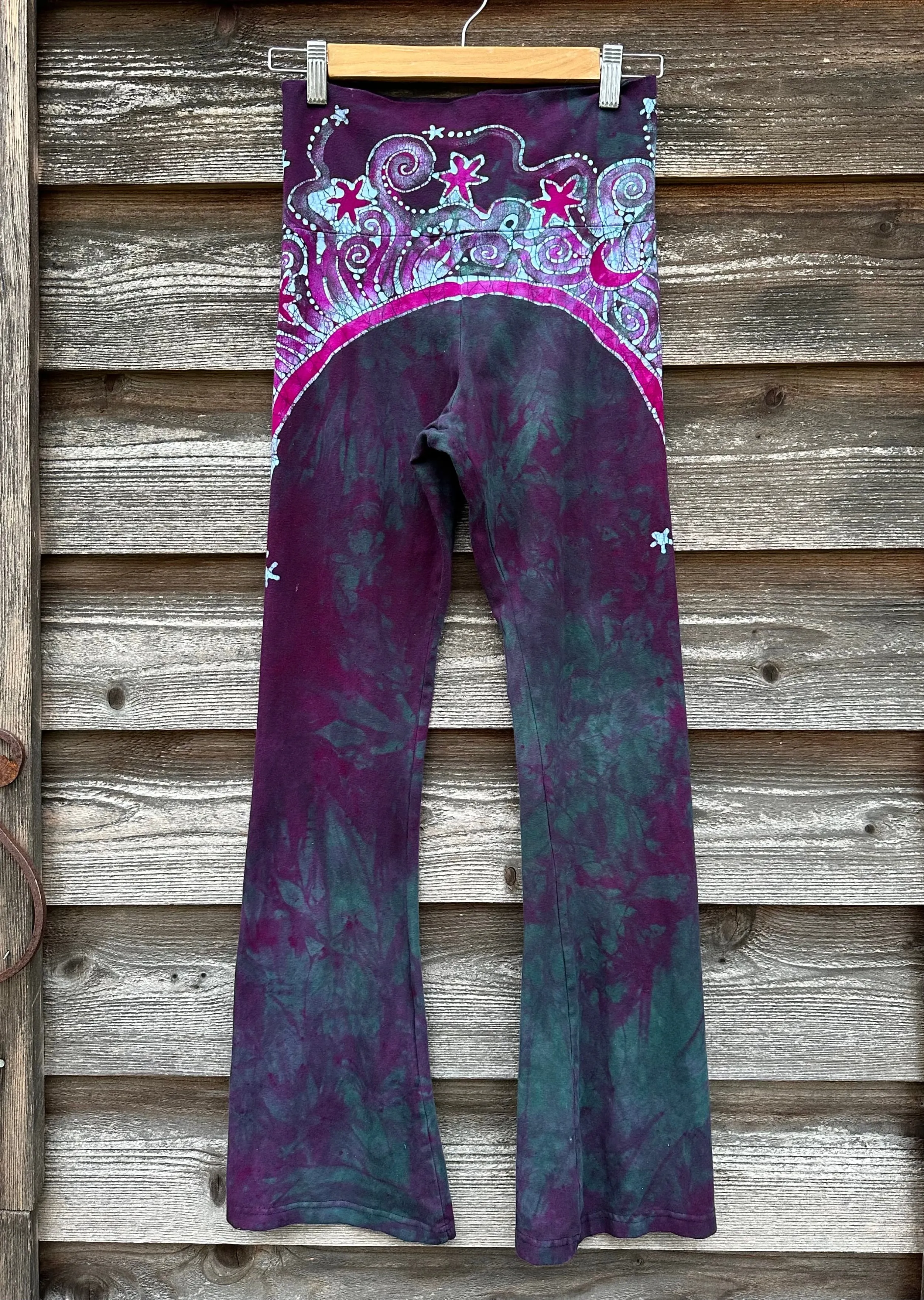 Teal and Magenta Moon Rainbow Stretchy Movement Pants - Size MEDIUM