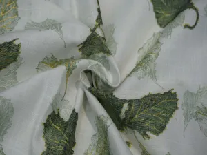 White And Green Flower Print Rayon Fabric