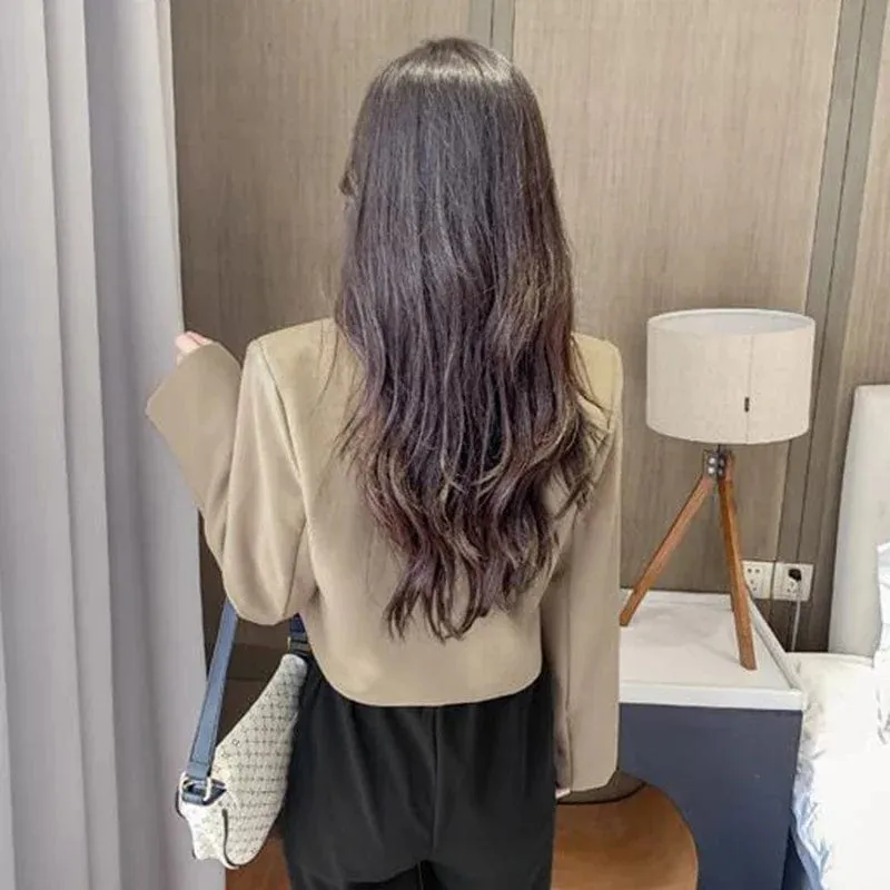 Women's Cropped Blazer – Solid Color Single-Button Long Sleeve Office Suit Jacket